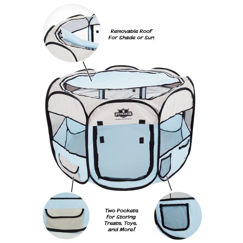 PETMAKER Pop-Up Pet Playpen - 38-Inch Indoor and Outdoor Dog Kennel with Carrying Bag - Portable Pet Enclosure for Dogs and Small Animals by PETMAKER (Blue) - Image 3